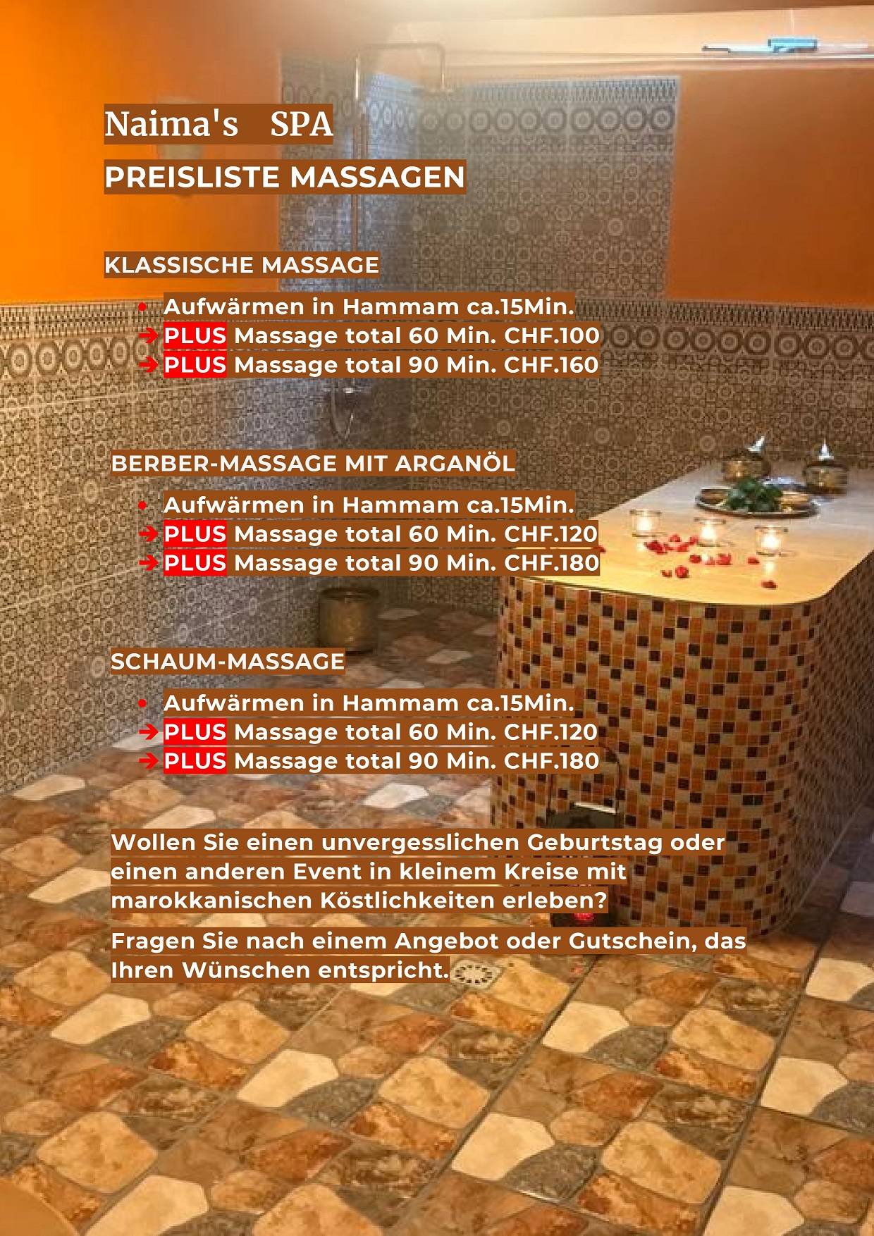 Preisliste Massagen
