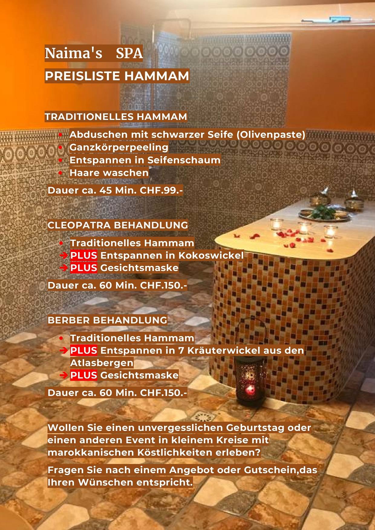 Preisliste Hammam